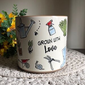 Grown With Love Ceramic Planter Pot - Cream with Garden Motif